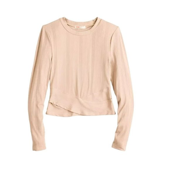 Intempo Neutral Beige Top Crossover Hem Crop Blouse Woman's Plus XXL JJ2024 - Picture 1 of 3